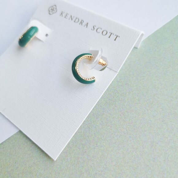 Kendra Scott Ainsley Green Enamel Earrings - Gold - Picture 3 of 3